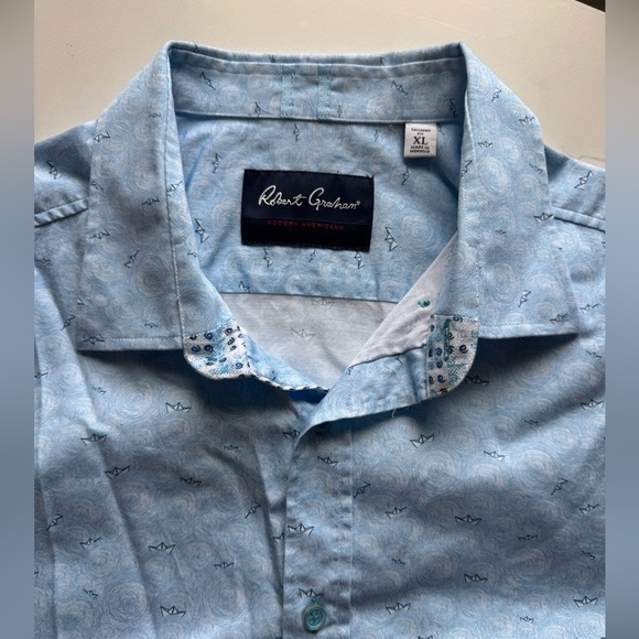 Robert Graham Modern Americana Men’s XL Tailored Fit ‘Paper Boats’ Blue Pattern - Picture 6 of 10